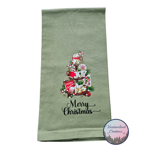 Christmas Tiered Tray Tea Towel Ready to Ship