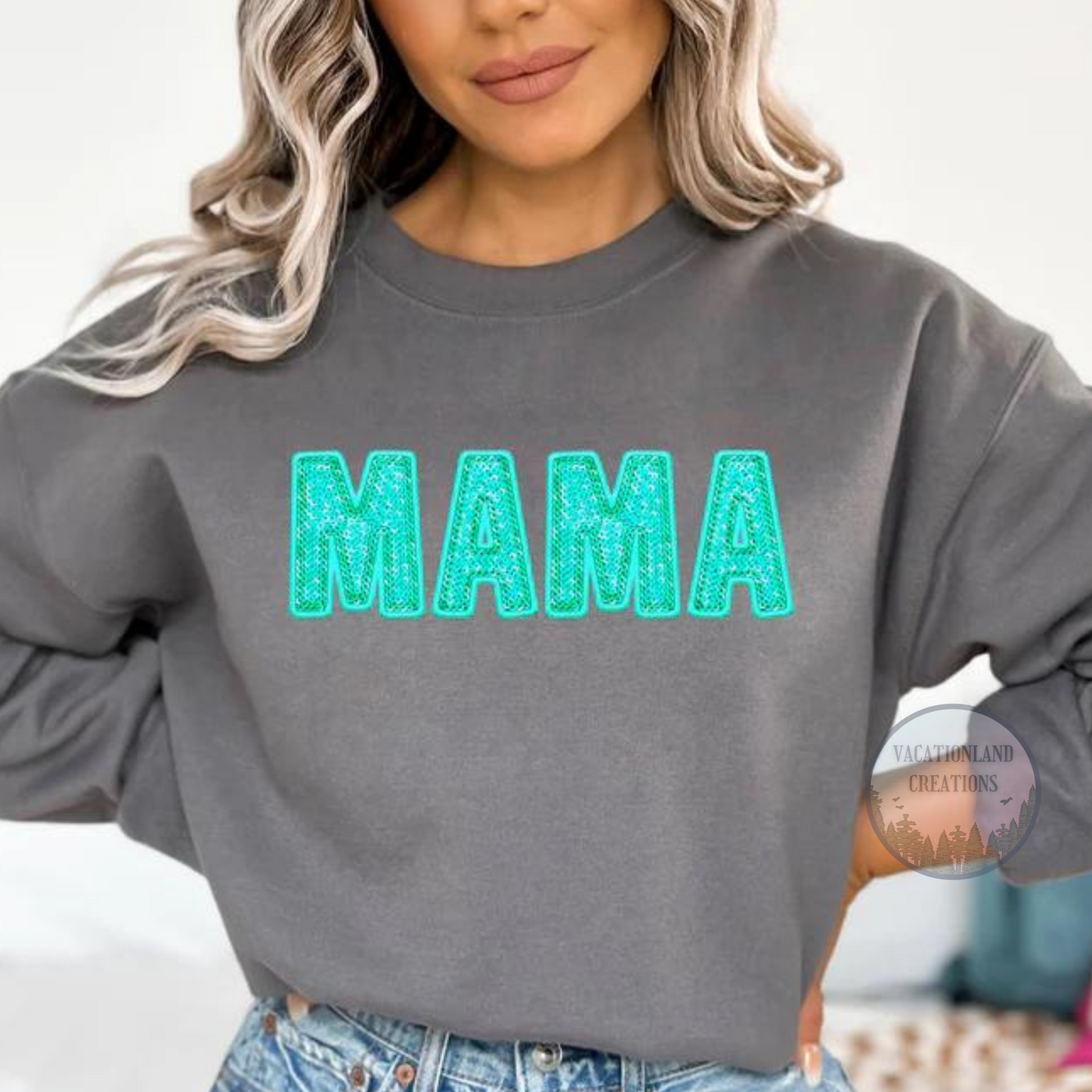 Turquoise Faux Sequin Mama