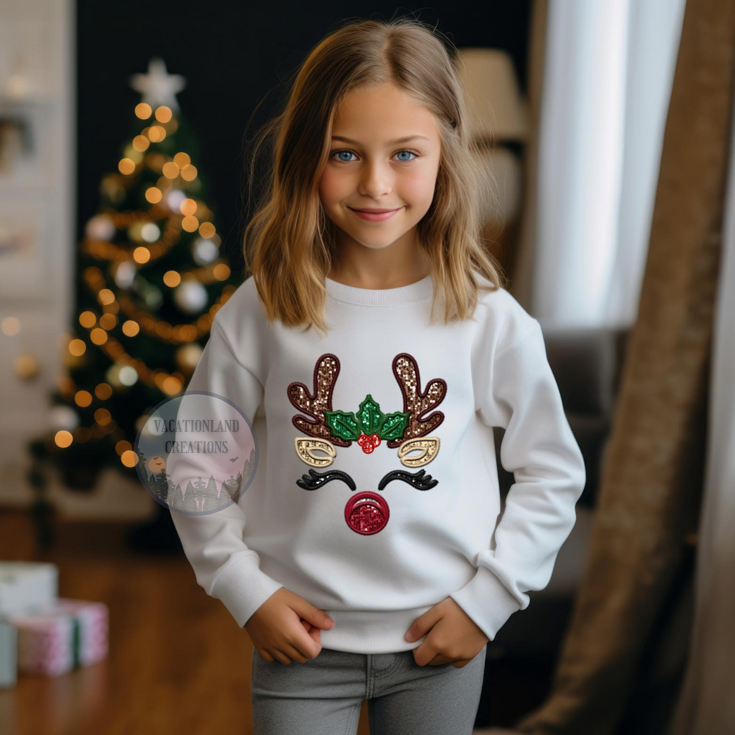 Faux Sequin Reindeer Youth